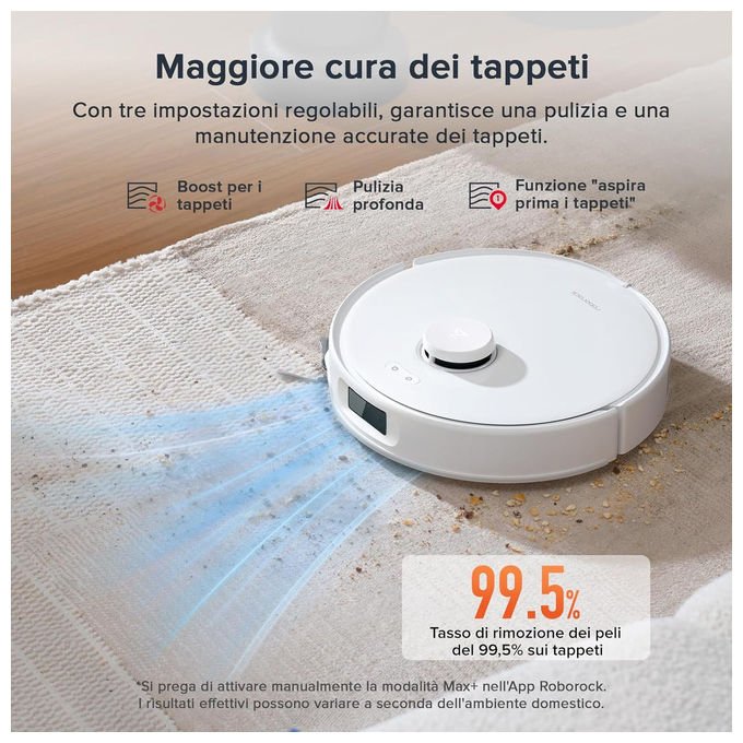 Roborock 8.01.1201 Qrevo Curv Robot aspirapolvere e lavapavimenti Navigazione LiDAR Aspirazione 18.500 Pa Stazione 3.0 Auto-svuotamento e Asciugatura colore Bianco