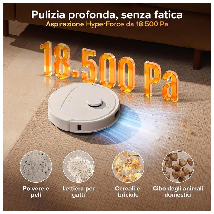Roborock Qrevo S ProX Robot aspirapolvere e lavapavimenti Navigazione PreciSense LiDAR Potenza di aspirazione 18500 Pa Autonomia 180 min Funzione mop rotanti colore Bianco