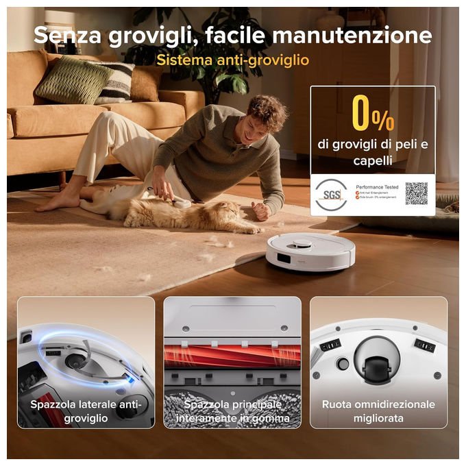 Roborock Qrevo S ProX Robot aspirapolvere e lavapavimenti Navigazione PreciSense LiDAR Potenza di aspirazione 18500 Pa Autonomia 180 min Funzione mop rotanti colore Bianco
