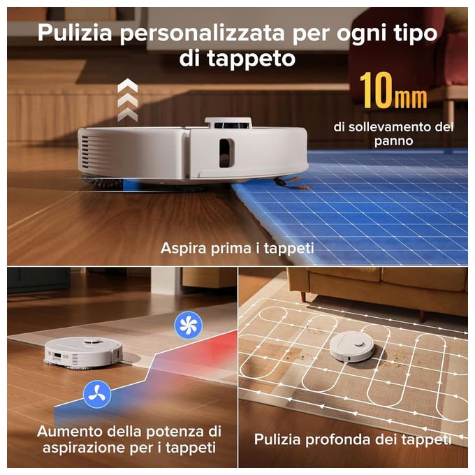 Roborock Qrevo S ProX Robot aspirapolvere e lavapavimenti Navigazione PreciSense LiDAR Potenza di aspirazione 18500 Pa Autonomia 180 min Funzione mop rotanti colore Bianco