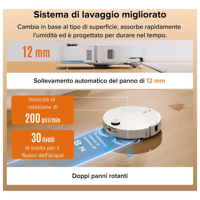 Roborock QREVOEDGE2X Robot aspirapolvere con navigazione LiDAR capacita' 0.24 L autonomia 188 min funzioni App Wi-Fi e lavaggio colore Bianco