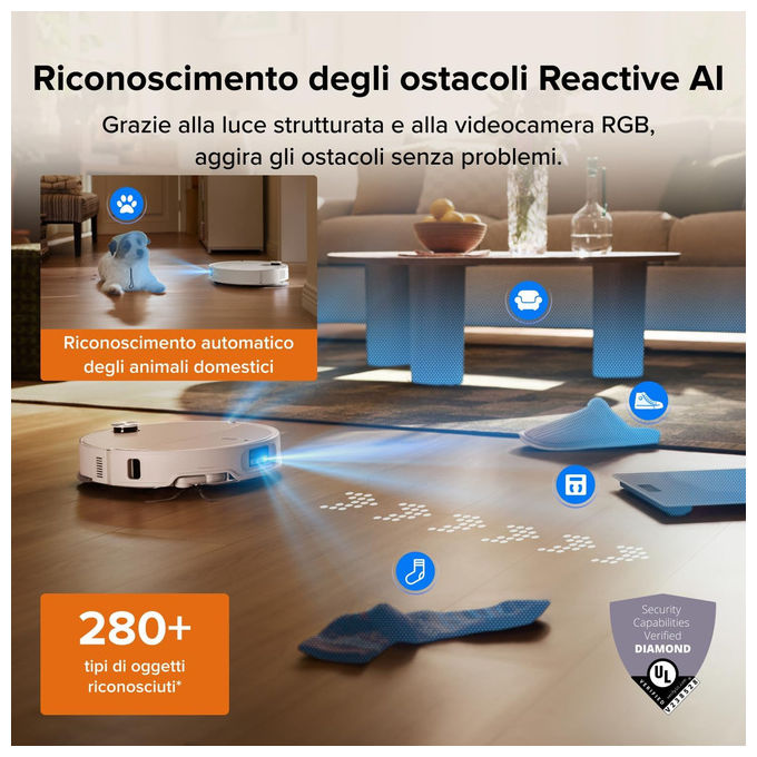 Roborock QREVOEDGE2X Robot aspirapolvere con navigazione LiDAR capacita' 0.24 L autonomia 188 min funzioni App Wi-Fi e lavaggio colore Bianco