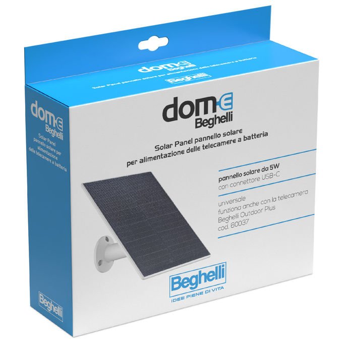Beghelli 60038 Dom-e Solar Panel Pannello Solare 5W USB-C 5V 1A IP65 Cavo 3m Supporto Orientabile colore Nero