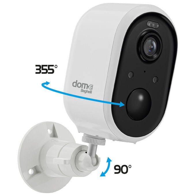 Beghelli 60037 Dom-e Telecamera Outdoor a batteria Wi-Fi Full HD 3MP visione notturna a colori fino a 8 m IP65 resistente all'acqua sensore rilevamento animali registrazione micro SD fino a 256 GB pannello solare incluso colore Nero