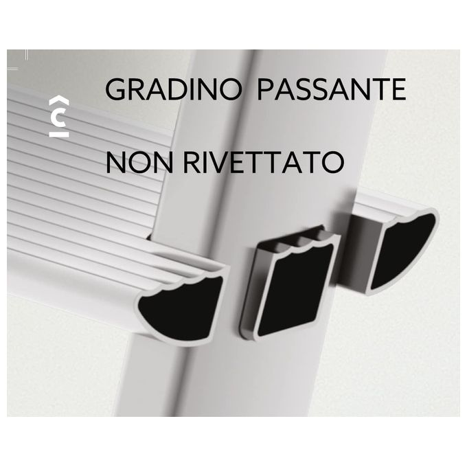 Colombo New Scal S108A08P ATTICA Scala Pieghevole 8 Gradini Alluminio 150 Kg Vaschetta Portautensili Piedini Antiscivolo EN131 colore Alluminio