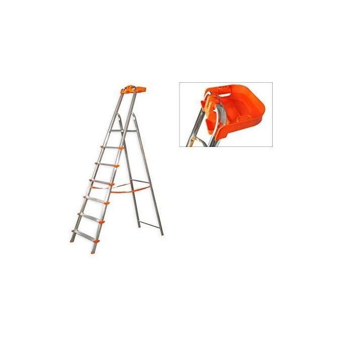 Colombo New Scal S108A07P Attica Scala pieghevole 7 gradini Alluminio 150 Kg vassoio portautensili piedini antiscivolo EN131 colore Arancione