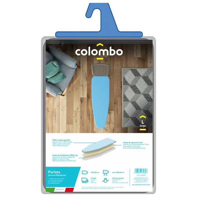 Colombo COP250 Perlata Foderina per Asse da Stiro 3 Strati 100% Cotone Taglia L 130x50 cm colore Azzurro