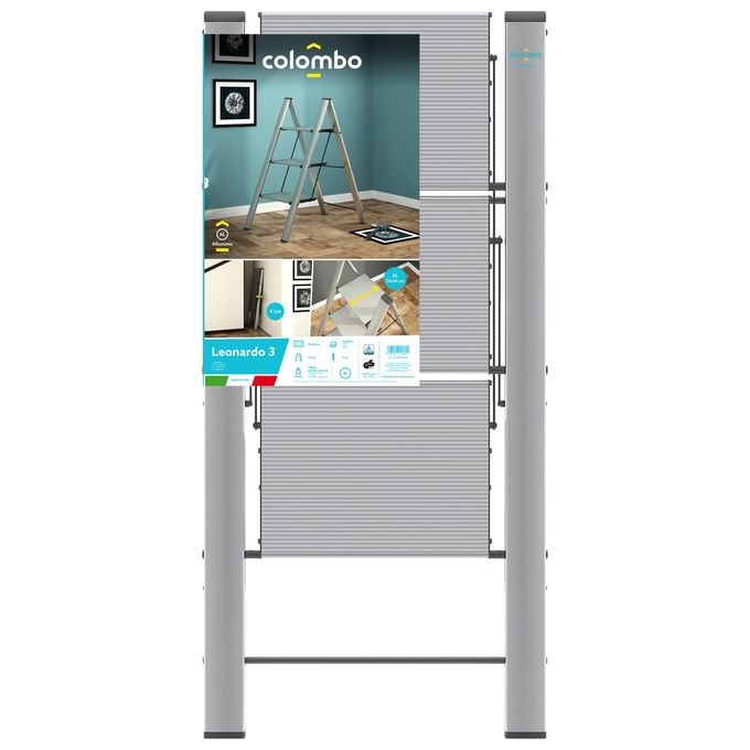 Colombo New Scal G300A03W Leonardo 3 Sgabello Scala Pieghevole Alluminio 3 Gradini Portata 150 Kg colore Silver