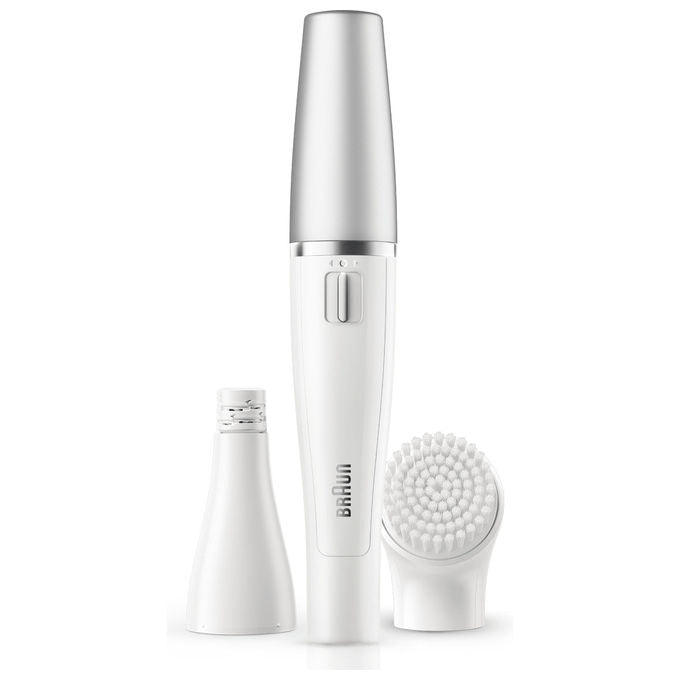 Braun 8006530193658 FaceSpa Epilatore e Spazzola per Pulizia 100% Impermeabile con Accessori per Viso Bianco Argento