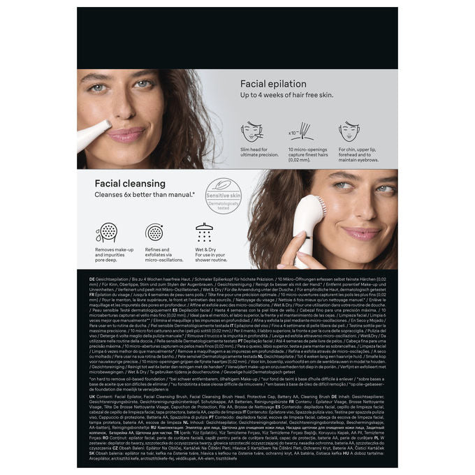 Braun 8006530193658 FaceSpa Epilatore e Spazzola per Pulizia 100% Impermeabile con Accessori per Viso Bianco Argento