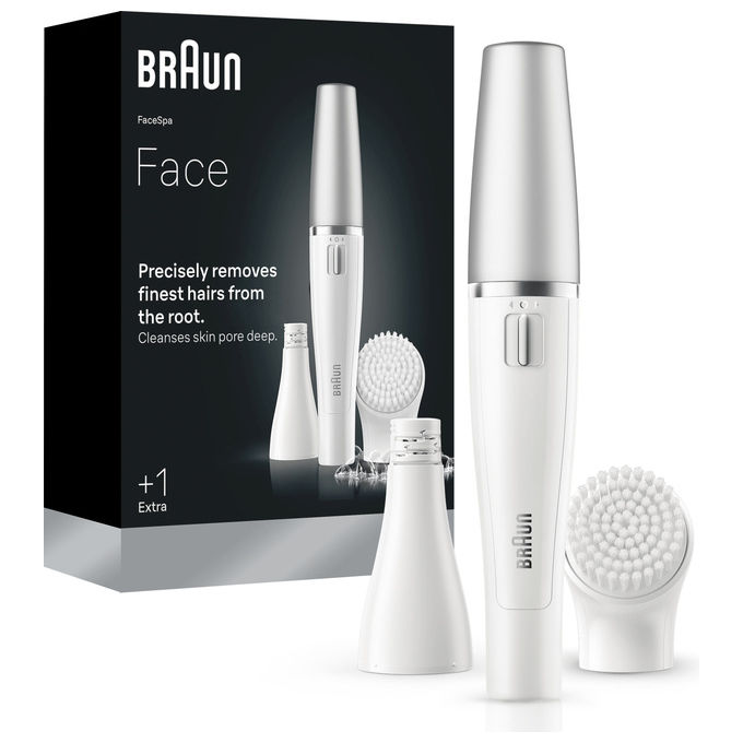 Braun 8006530193658 FaceSpa Epilatore e Spazzola per Pulizia 100% Impermeabile con Accessori per Viso Bianco Argento