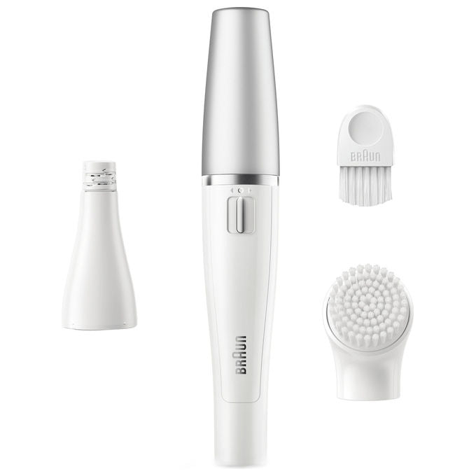 Braun 8006530193658 FaceSpa Epilatore e Spazzola per Pulizia 100% Impermeabile con Accessori per Viso Bianco Argento