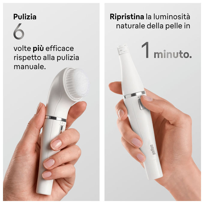 Braun 8006530193658 FaceSpa Epilatore e Spazzola per Pulizia 100% Impermeabile con Accessori per Viso Bianco Argento