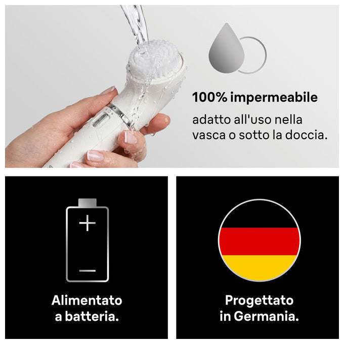 Braun 8006530193658 FaceSpa Epilatore e Spazzola per Pulizia 100% Impermeabile con Accessori per Viso Bianco Argento