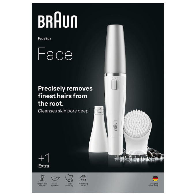 Braun 8006530193658 FaceSpa Epilatore e Spazzola per Pulizia 100% Impermeabile con Accessori per Viso Bianco Argento