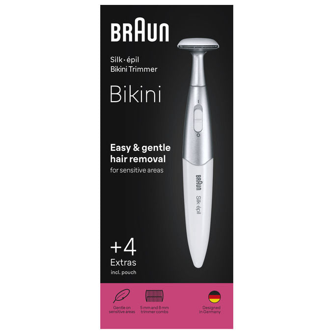 Braun 8006530193771 Silk·épil Rifinitore Bikini con Testina di Precisione 2 Pettini Cappuccio Protettivo Pochette Batteria AAA Spazzolina Pulizia colore Bianco