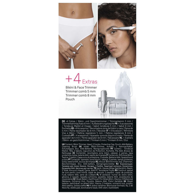 Braun 8006530193771 Silk·épil Rifinitore Bikini con Testina di Precisione 2 Pettini Cappuccio Protettivo Pochette Batteria AAA Spazzolina Pulizia colore Bianco