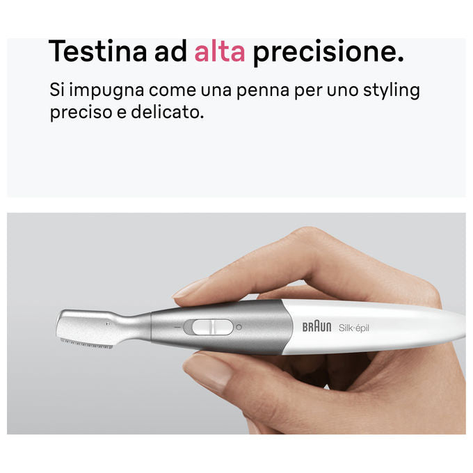 Braun 8006530193771 Silk·épil Rifinitore Bikini con Testina di Precisione 2 Pettini Cappuccio Protettivo Pochette Batteria AAA Spazzolina Pulizia colore Bianco