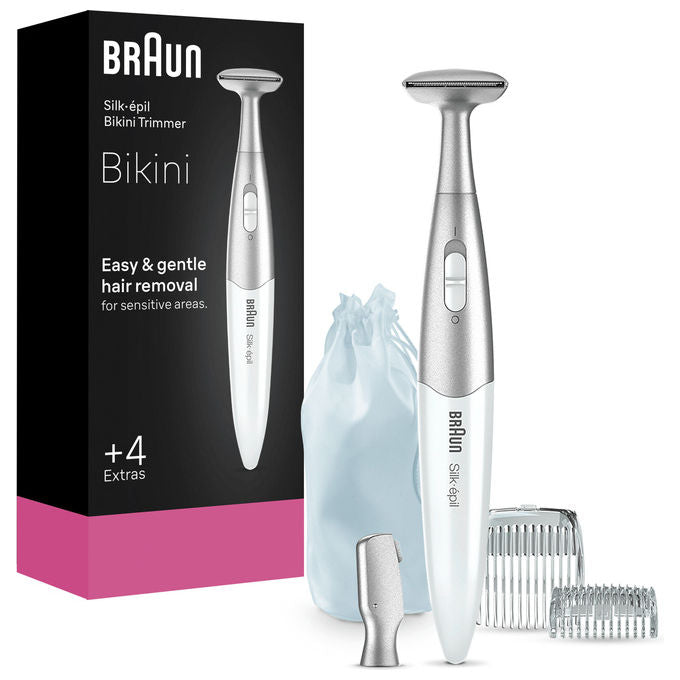 Braun 8006530193771 Silk·épil Rifinitore Bikini con Testina di Precisione 2 Pettini Cappuccio Protettivo Pochette Batteria AAA Spazzolina Pulizia colore Bianco