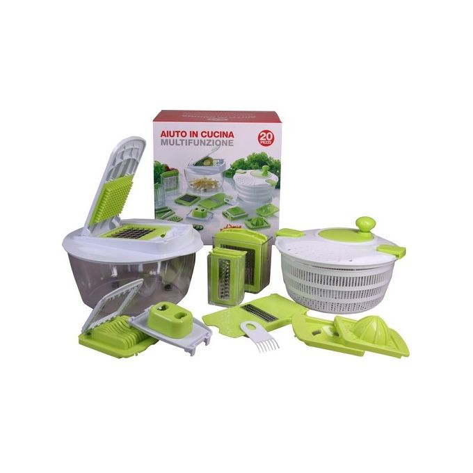 Set 20 Pezzi Aiuto in Cucina in Abs-Acciaio Bianco-Verde