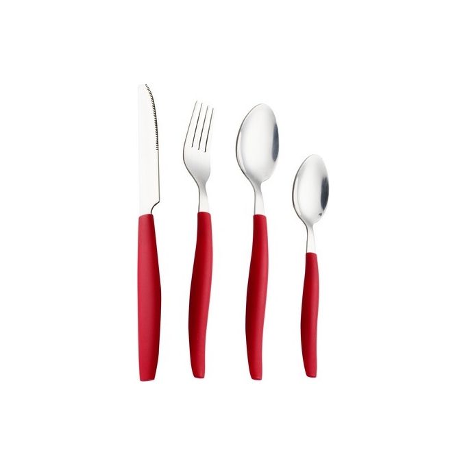 Set 24 Posate Formentera in Acciaio e Polipropilene Manico Rosso