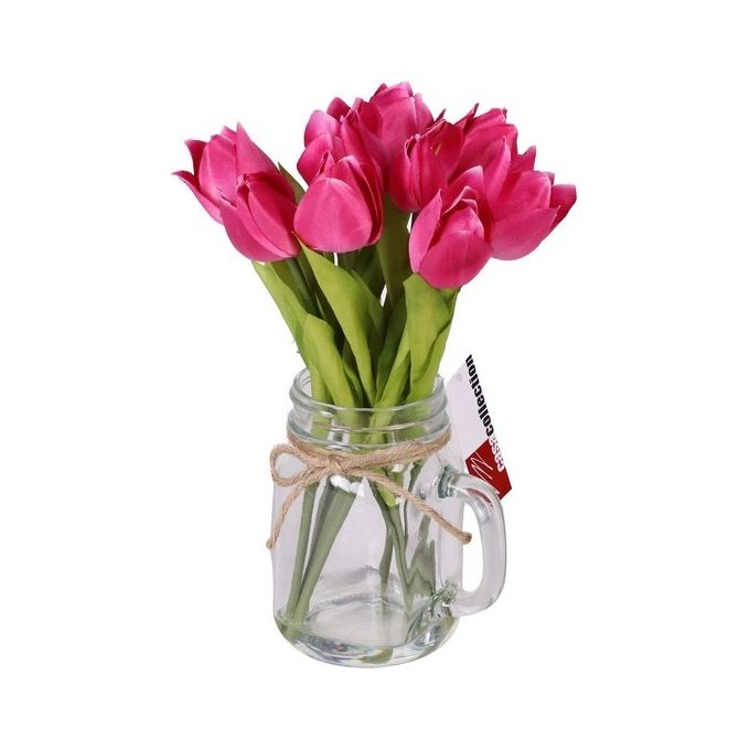 Tulipani artificiali con Vaso in Vetro Effetto Acqua Fucsia