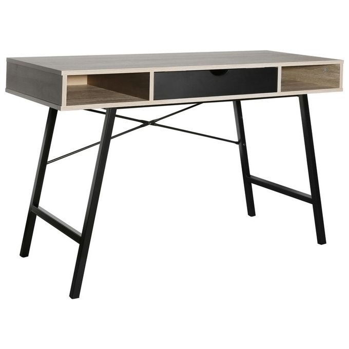 Scrivania Gisele con Piano in Mdf Naturale e Gambe e Cassetto Nero 120x48cm-H76cm