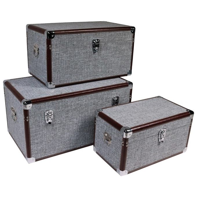 Set 3 Bauli Essence con Struttura in Mdf e Rivestimento in Lino 68x40cm-H36cm Grigio