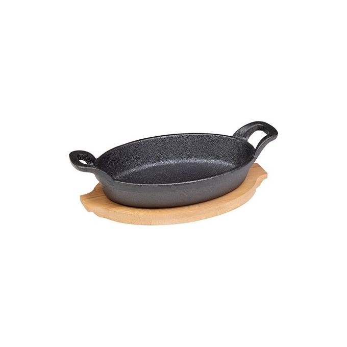 Tapas Set Casseruola Ovale con 2 Manici Cm9.5X20 Supporto in Bamboo