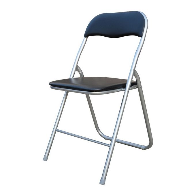 Sedia Pieghevole Monocolore Con Seduta In Pvc Nero E Gambe In Metallo Silver 44x45cm-H79cm