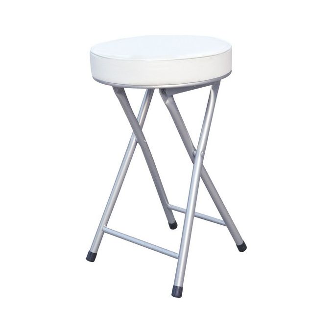 Sgabello Pieghevole con Seduta in Pvc e Struttura in Metallo 30x30cm-H50cm Bianco