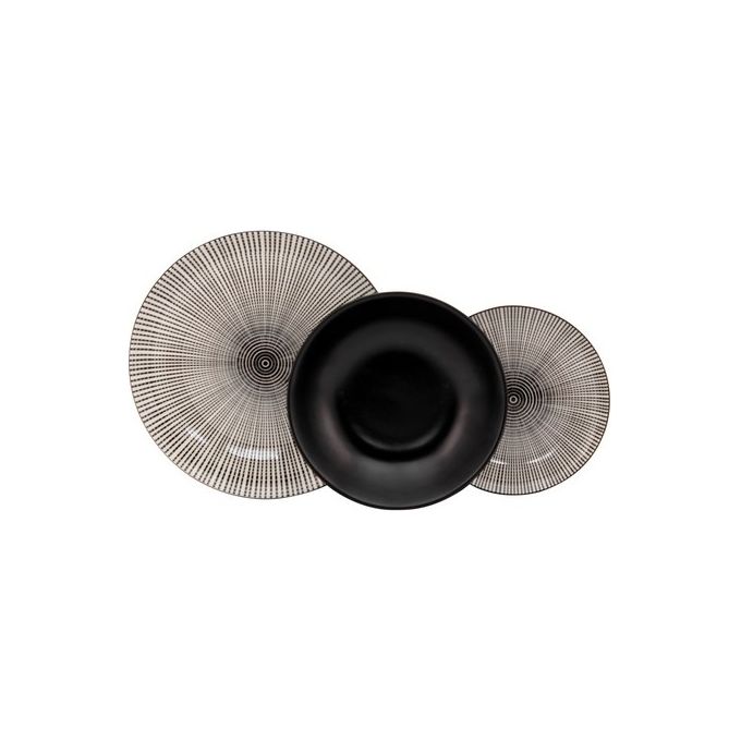 Set Tavola 18 Pezzi Masai in Porcellana-Stoneware Nero e Tortora