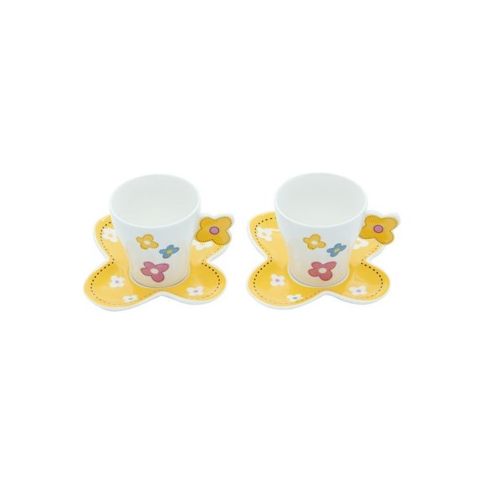 Confezione 6 Tazzine da Caffe' con Piattino Flower New Bone China