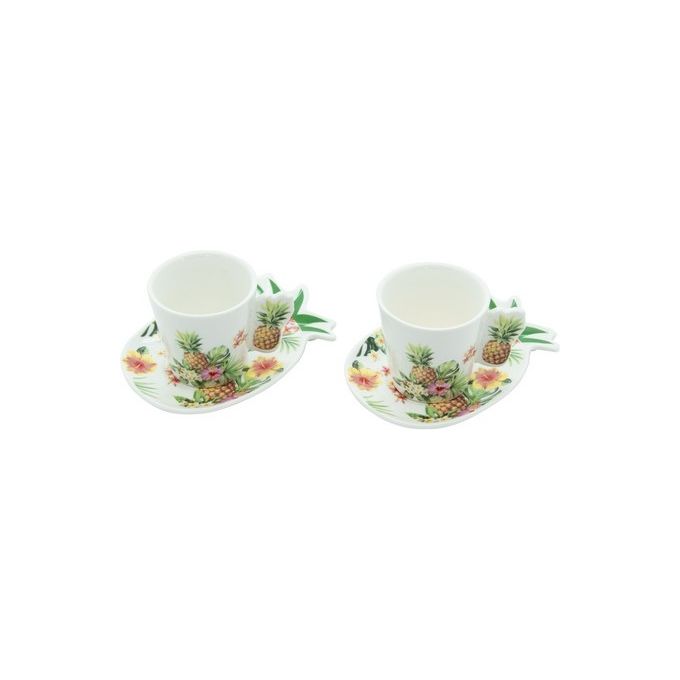 Confezione 6 Tazzine da Caffe' con Piattino Ananas New Bone China