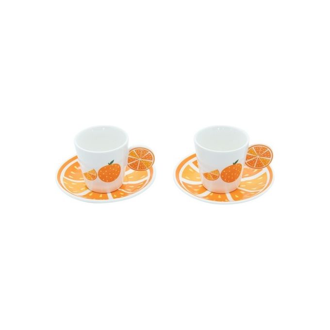 Confezione 6 Tazzine da Caffe' con Piattino Arancia New Bone China