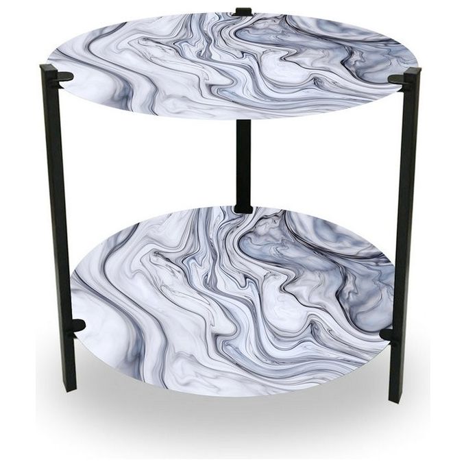 Tavolino Doppio Adele con Piano in Vetro Bianco Marmorizzato e Gambe in Metallo 50x50cm-H50cm