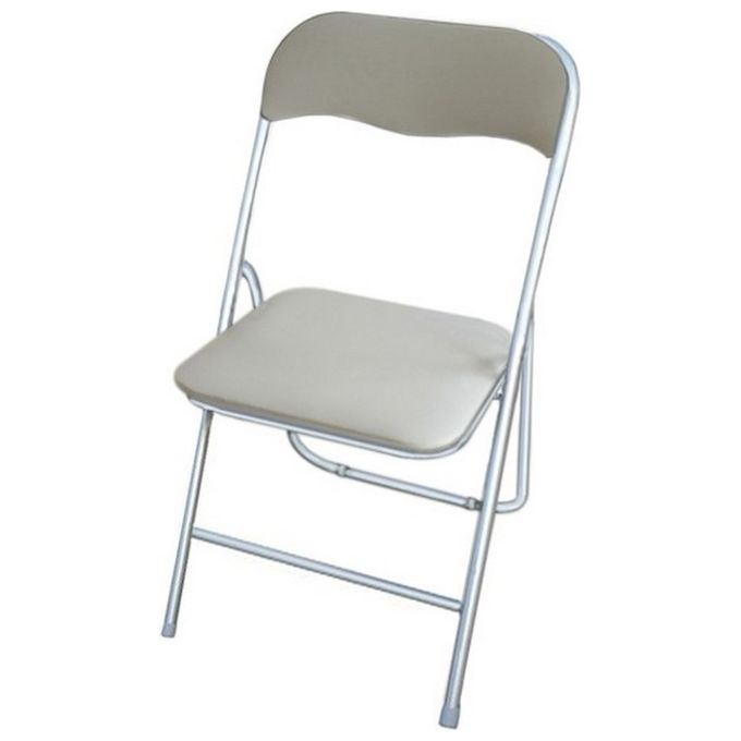 Sedia Pieghevole Monocolore Con Seduta In Pvc Beige E Gambe In Metallo Silver 44x45cm-H79cm