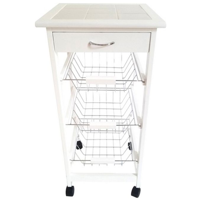 Carrello da Cucina Calgary con 3 Cesti in Mdf 37x37cm-H76cm Bianco