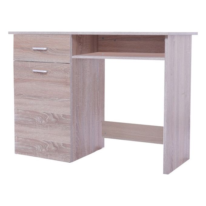 Scrivania con 1 Anta e 1 Cassetto in Legno Truciolato e Mdf 100x50cm-H73cm Marrone