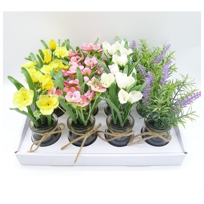 Display Mini Fiori in Vaso di Vetro 12 Pezzi Colori Assortiti