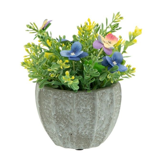 Mini Fiori in Vaso di Cemento 9X7 cm Verde e Grigio