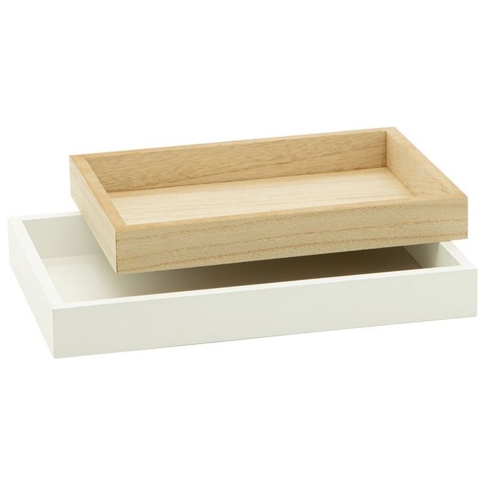 Set 2 Vassoi Portaoggetti in Mdf 29X18X3,4 WhiteandNatural