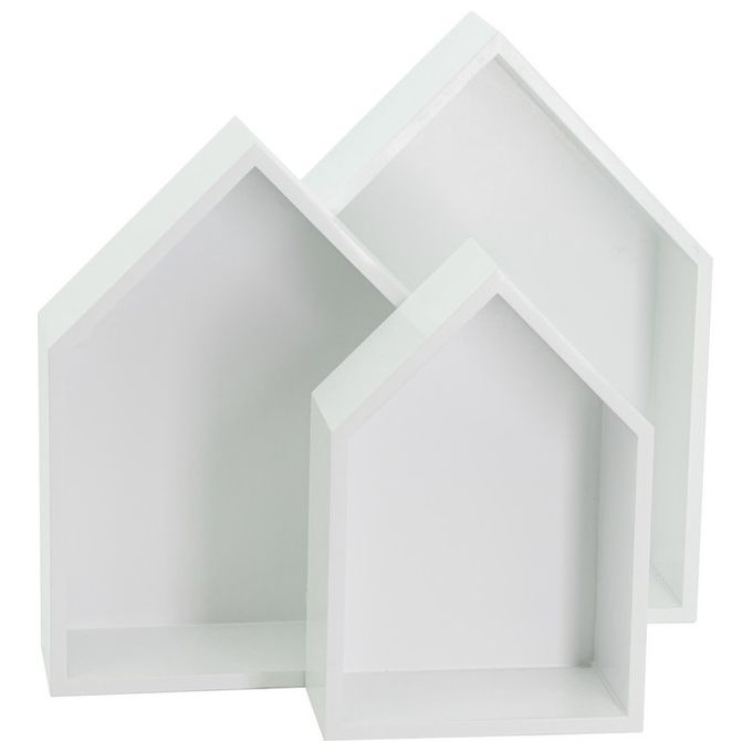 Set 3 Mensole Casetta in Mdf 26,5X10X35 cm Bianco
