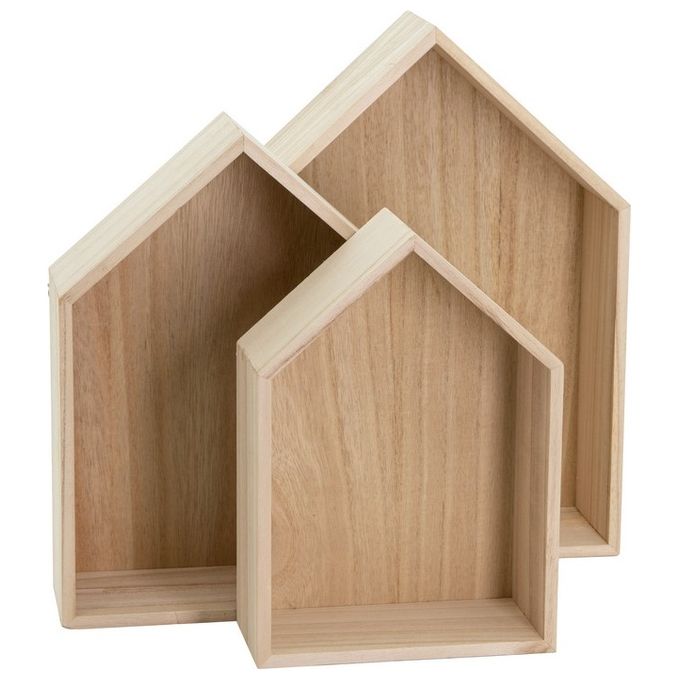 Set 3 Mensole Casetta in Mdf 26,5X10X35 cm Naturale