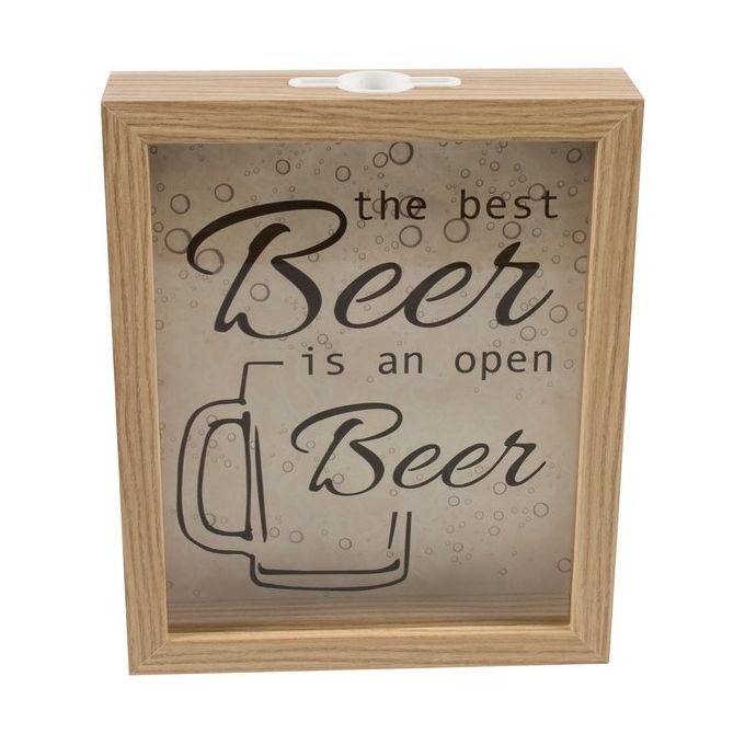 Salvadanaio Beer Cap in Mdf e Vetro 20X25 cm Naturale