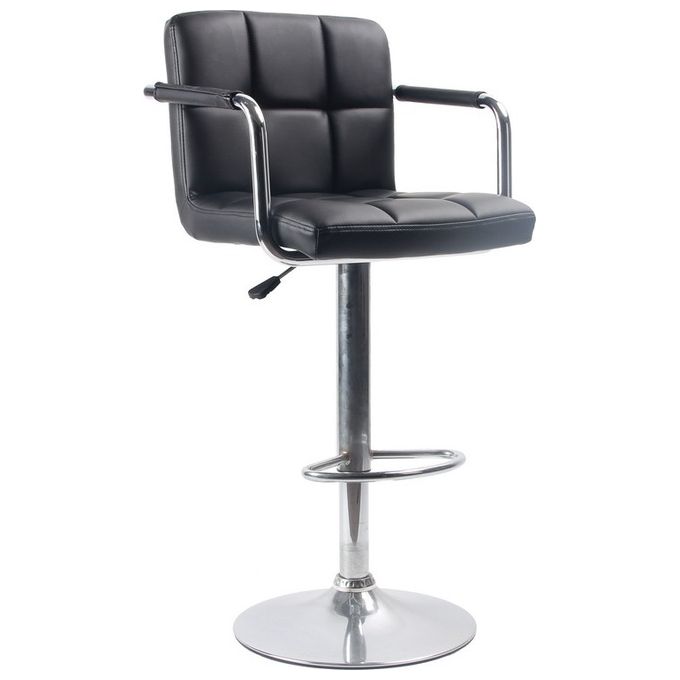 Casa Collection Sgabello con Braccioli Charlotte Seduta in Similpelle e Struttura in Metallo 55x55cm H89cm Nero