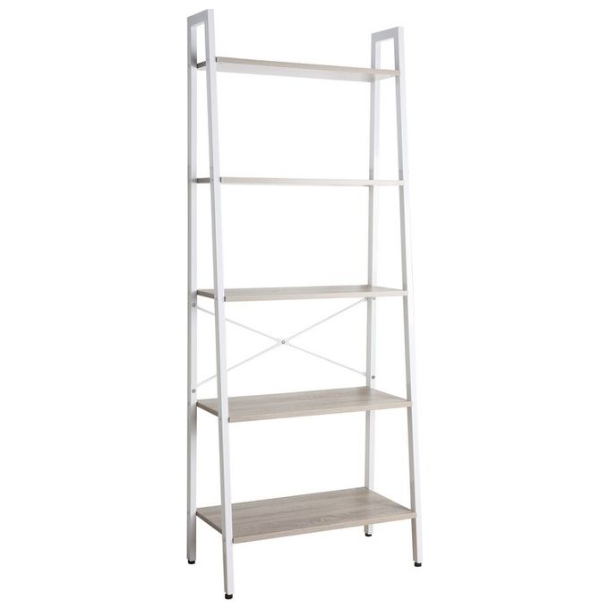 Libreria Lilas 5 Scaffali in Legno Truciolato 64x34cm-H164cm Bianco-Naturale