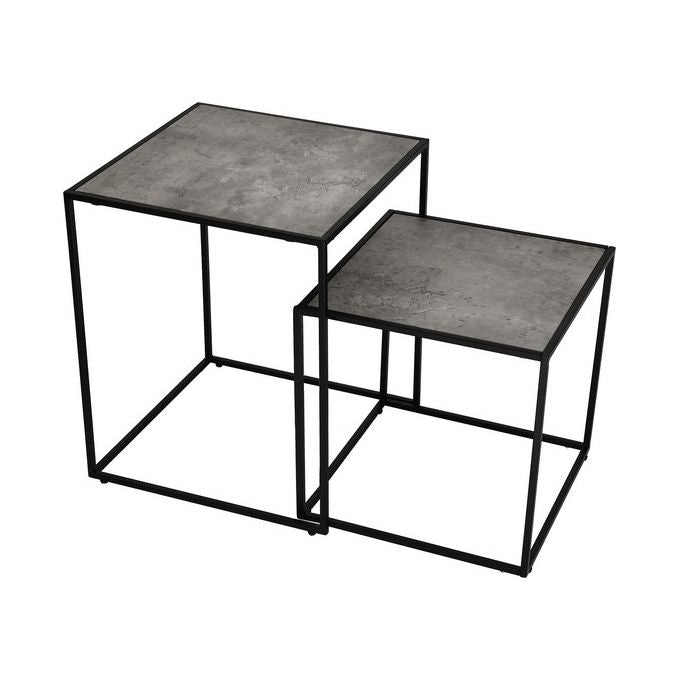 Set 2 Tavolini Marika in Mdf-Metallo 40x40cm-H48cm Nero-Cemento