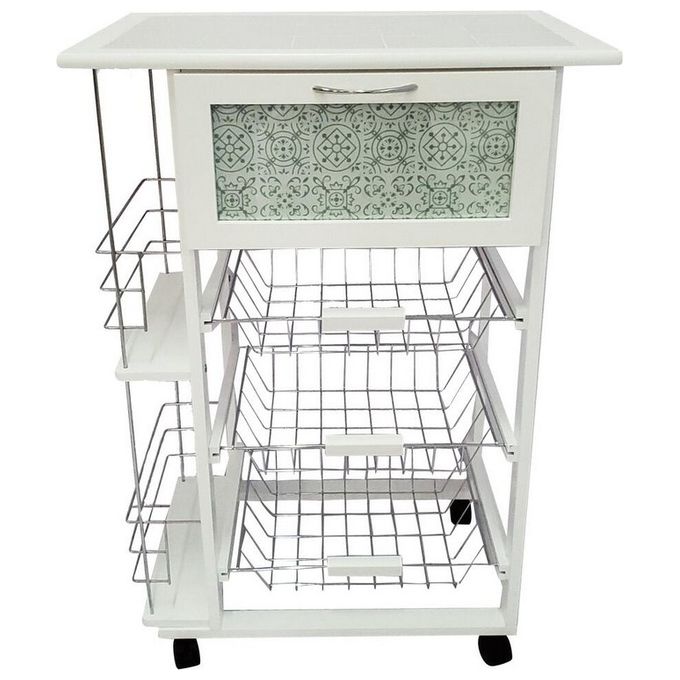 Carrello da Cucina Laval con 3 Cesti in Mdf 57x37cm-H83cm Bianco-Grigio