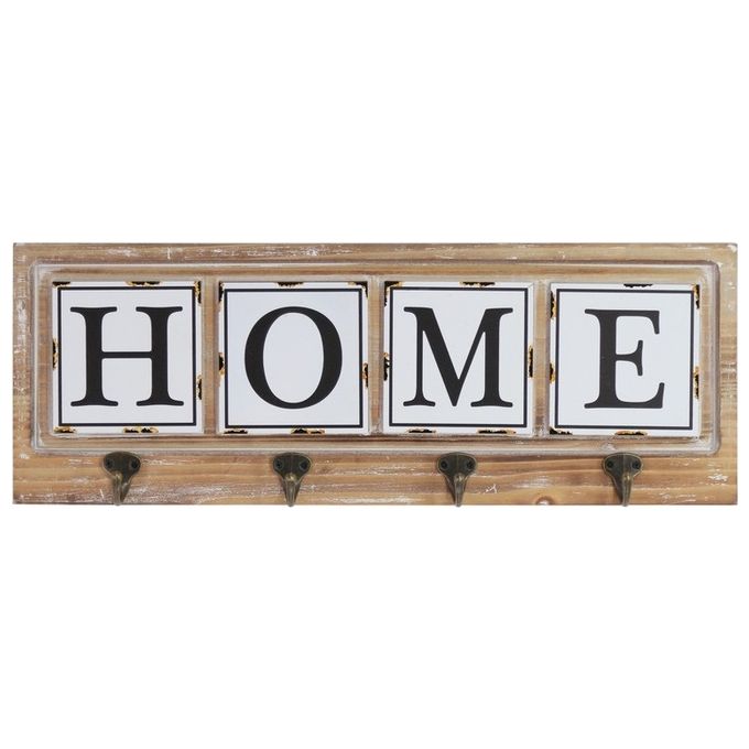 Appendiabiti da Parete con 4 Ganci Home 53,5X19X5,5 cm in Mdf e Metallo